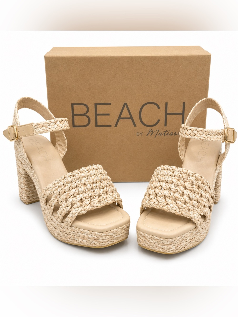 BEACH by Matisse Rivera Raffia Platform Sandals Women’s 9M Natural Woven Heels